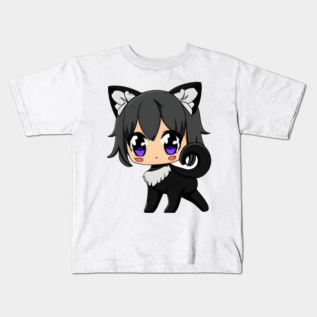 Anime Black Cat Girl With Cat Ears Kids T-Shirt by withdiamonds
